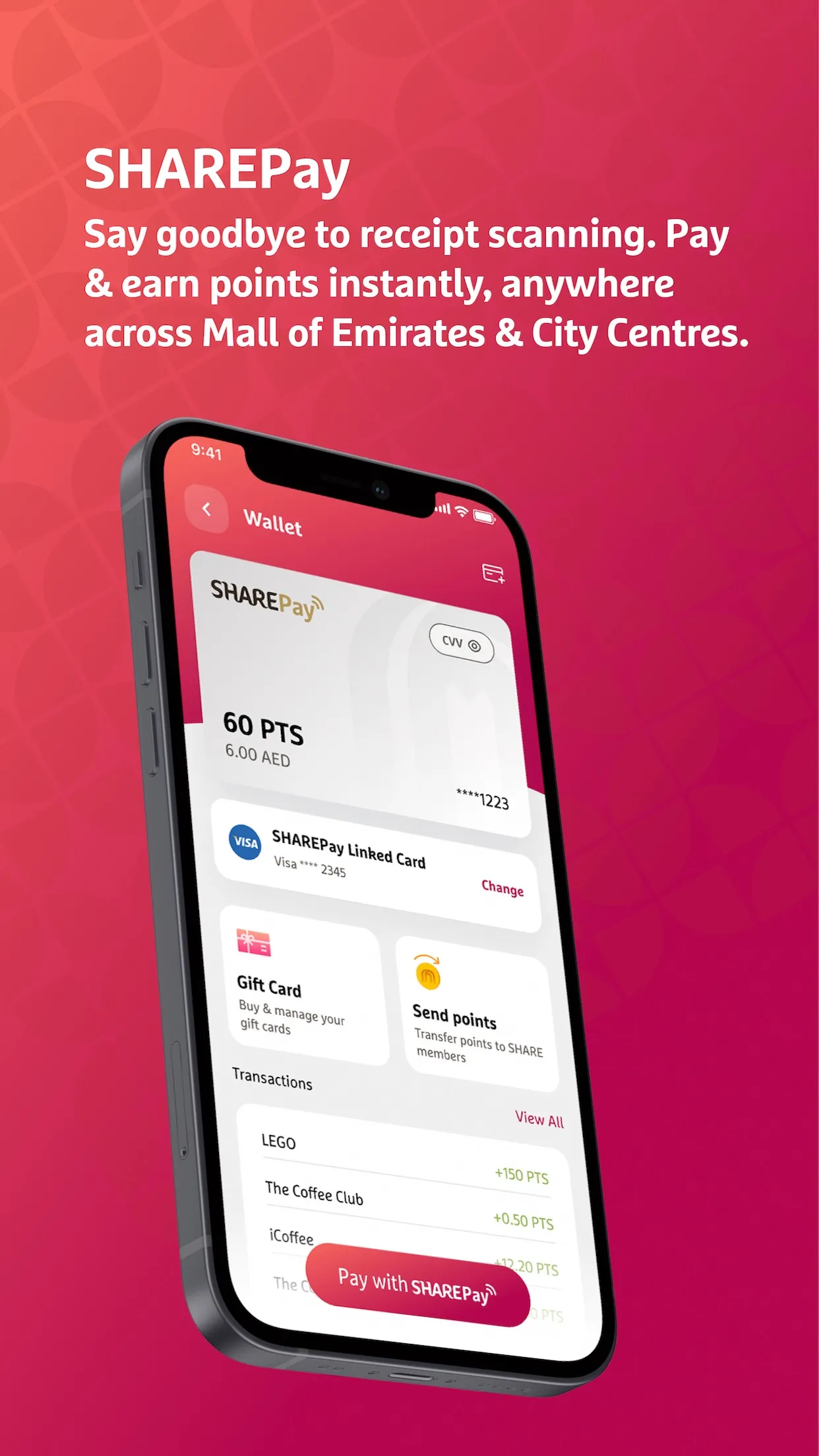 SHARE Rewards App Store screenshot 5 of the official pink mockup set