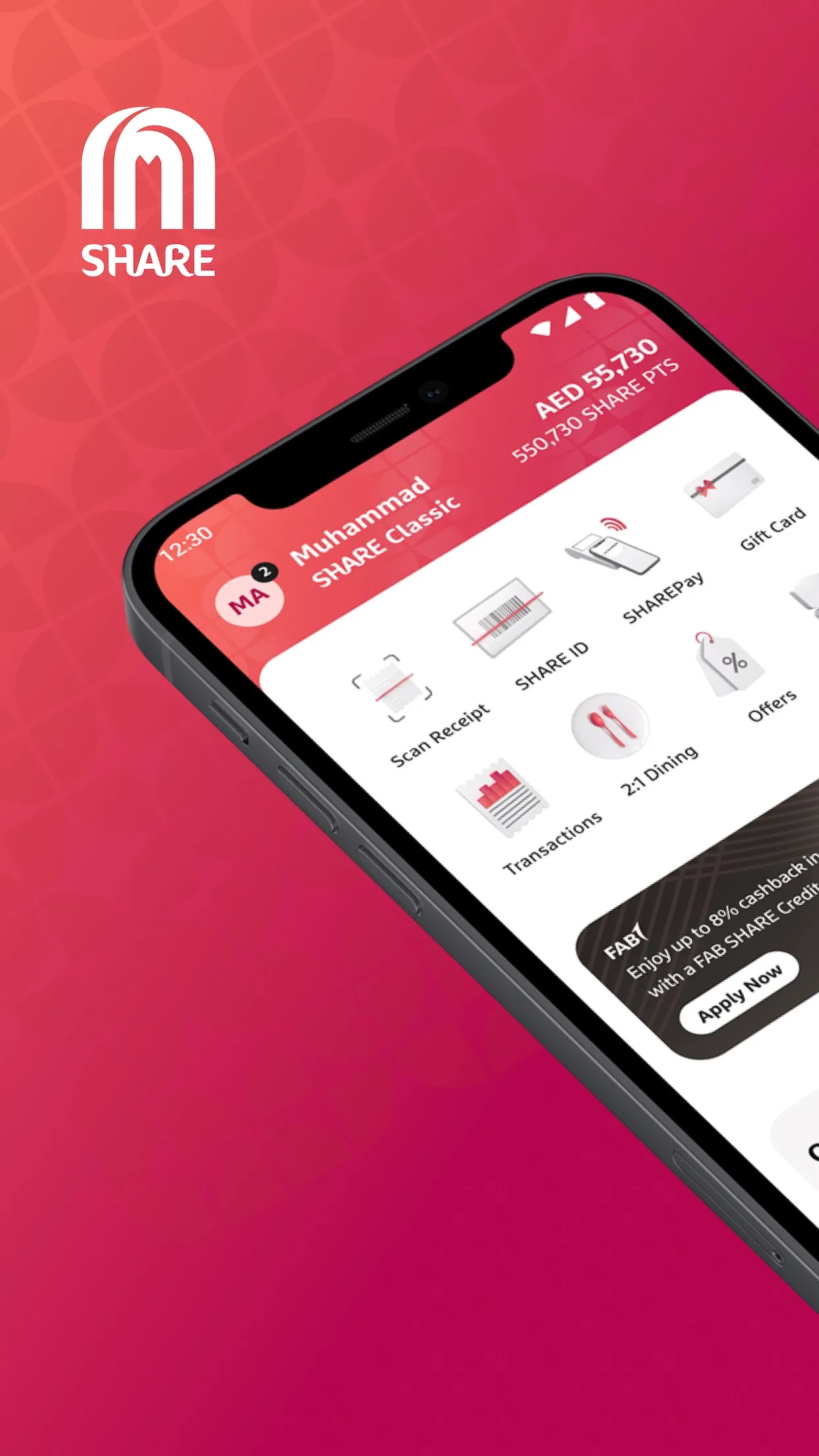 SHARE Rewards App Store screenshot 7 of the official pink mockup set
