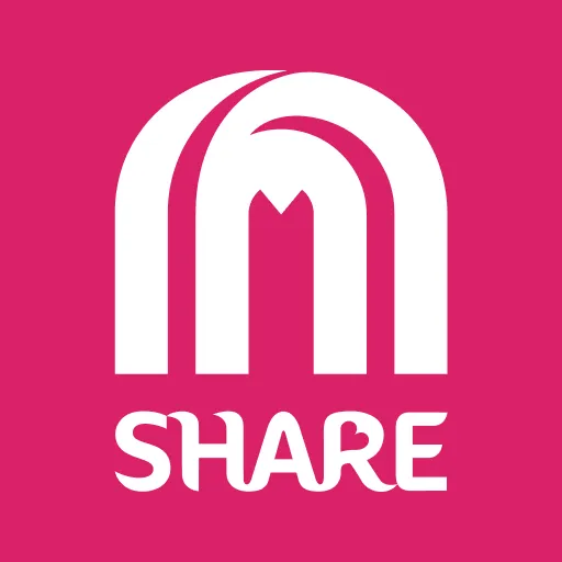 SHARE app icon — white MAF arches on vivid magenta