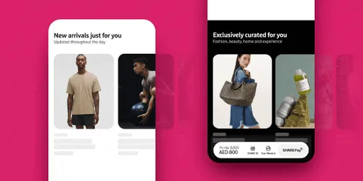 SHARE Rewards web showcase — "shopping made personal" animated app UI