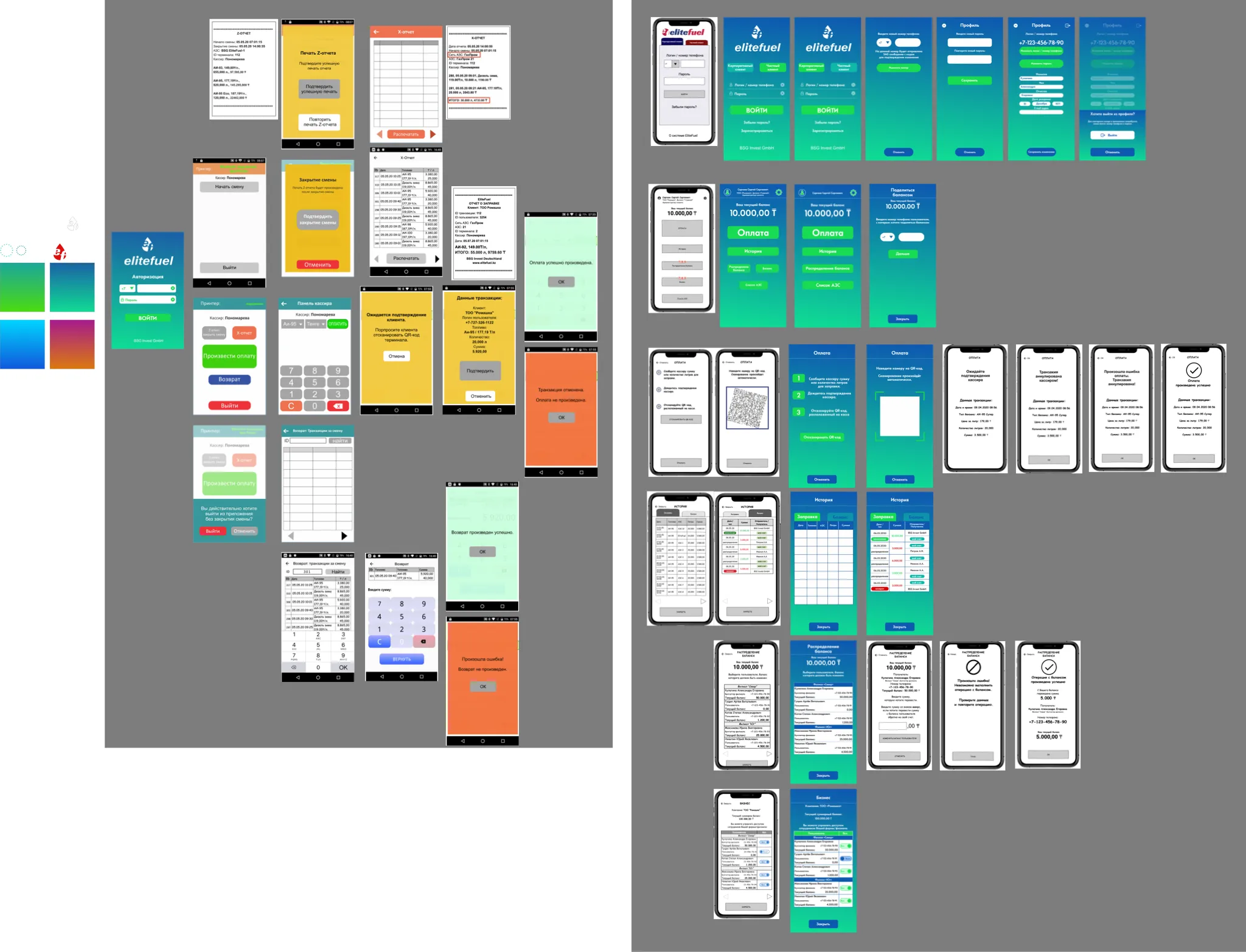 EliteFuel product design map showing the terminal and client application flows
