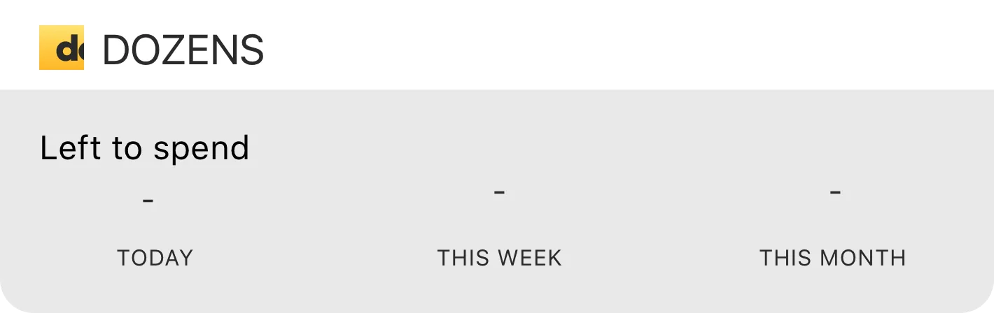 Dozens Android widget — Left to spend for today, this week and this month; the repo's only true UI capture